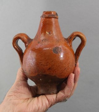 Rare Miniature Small 17thc Antique French Redware 2 - Handle Bottle,  Flask,  Jug Nr