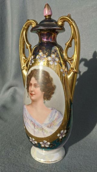 Antique Royal Vienna Lidded Lady Portrait Vase w Gold Accent - Austria Beehive 2
