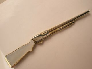 - Pearl Stock Pump Shotgun Vintage Large Swank Tie Bar Clip 12 Gauge Bird Hunter