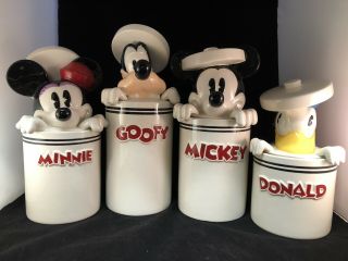 Rare Disney Mickey Mouse&friends Peek - A - Boo Canister Set Of 4 With 1 Defect Vhtf