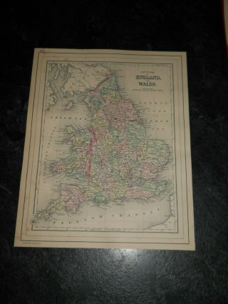 Antique 1887 Map Of England And Wales 11 X 14 " Map Very Colorful