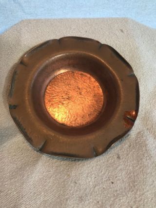 Antique Hand Hammered Copper Tray Dish Bowl Scalloped Edge Signed Ashtray J.  C.