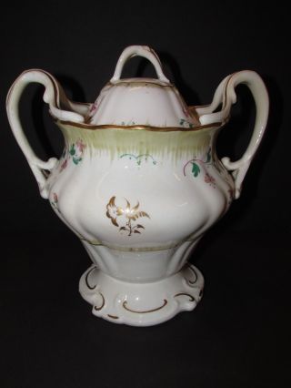Antique English Sugar Bowl,  Porcelain,  Hand Painted 19th Century