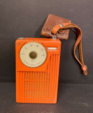 Vintage Rare Hitachi Transistor 6 Orange W/ Carrying Strap Tokyo Japan