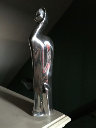 Nambe Cat Figurine Mid Century Modern Silver Alloy Metal Tall 12.  5” Rare Retired