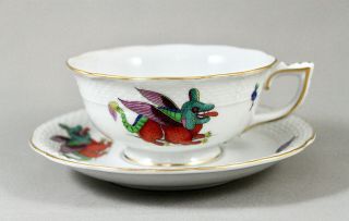 Rare Vintage Herend Hand Painted Porcelain Dragon Tea Cup & Saucer 2