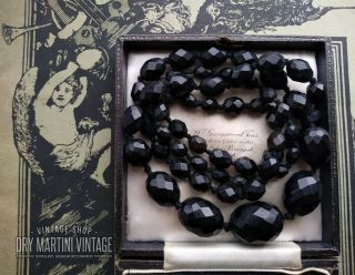 Antique Victorian Vulcanite Jet Black Beads Mourning Necklace Rare Collector