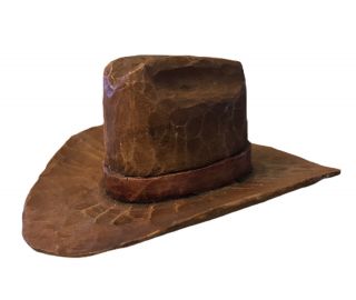 Hand Carved Wood Cowboy Hat Stained Brown