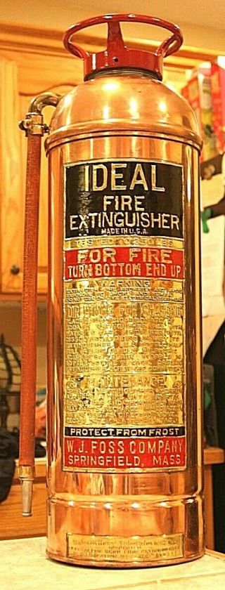 Very Rare Antique Vintage Ideal Copper Brass Fire Extinguisher - Polished Restored
