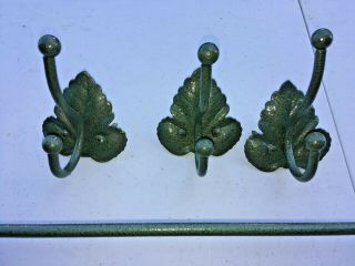 Vintage Pebbled Green Towel Bar (one) And Robe Hooks (3) Set Ivy Heavy And Cool