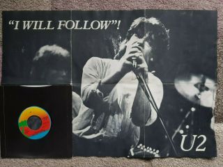 U2 " I Will Follow " 7 " Single Very Rare Usa Release 1981 With Poster Vg/ex