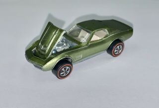 1968 Hot Wheels Redline Custom Corvette Olive Usa Rare Mattel