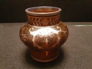Antique Bohemian Silver Overlay Art Glass Vase