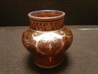 Antique Bohemian Silver Overlay Art Glass Vase 2