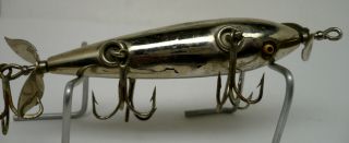 Vintage Fishing Lure,  Rare Pflueger Metalized Minnow,  5 Hook,  Glass Eyes 3