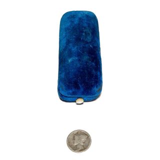 Vintage Antique Art Deco Blue & Cream Velvet Push - Button Stick Pin Box