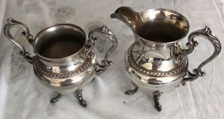 Vintage Silver On Copper Tea / Coffee Set W/ Creamer & Sugar Bowl