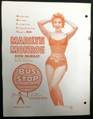 Rare Vintage Marilyn Monroe " Bus Stop " Movie Film Projection Room Print