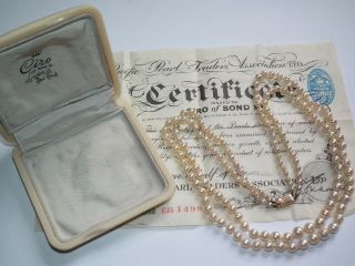 V Rare Ciro C1950`s Double Row Necklace 9ct Gold & Real Pearls,  Papers & Box
