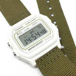 Rare Casio Digital Retro White 50m Watch Alarm Chronograph Nato Strap Vintage