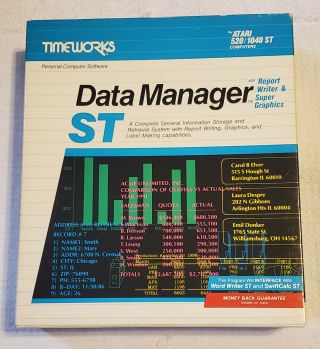 Timeworks Data Manager St Atari 520/1040 St Complete - Rare And Vintage