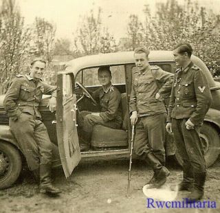 Rare German Troops W/ " Grossdeutschland " Division Cuff Titles By Staff Car