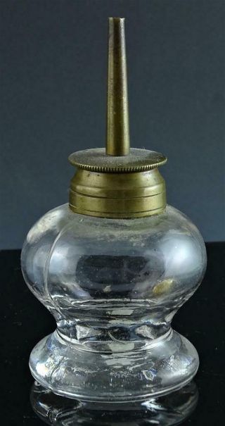 Rare Antique Blown Glass Whale Oil Sparking Lamp With Tall Burner C1830