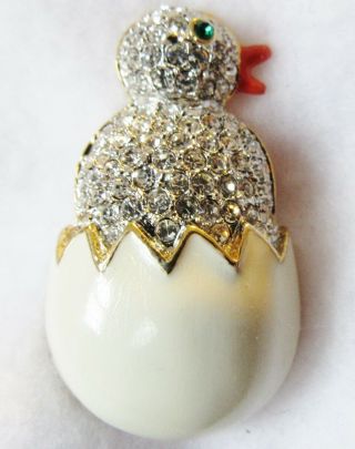 Rare Vintage Vasari Chick Hatching From Egg Rhinestone Easter Brooch Pin