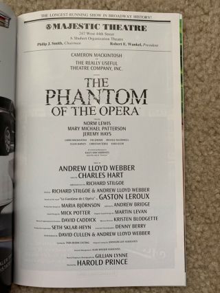 Broadway The Phantom of the Opera playbill Rare,  starring Norm Lewis,  etc. 3