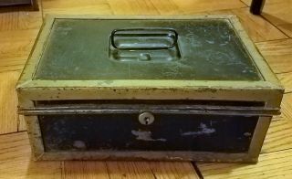 Antique Two - Tone Metal Fireproof Safe Strong Box Over 100 Years Old From 1918