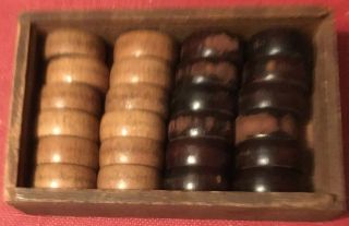 24 Antique Wooden Checkers Set In Wooden Box (checkers 1.  25 " Across)