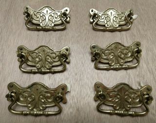 6 Vintage / Antique Brass / Bronze Drawer Pulls. ,  Hardware Incl.