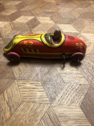 Vintage Rare J Chein U.  S.  A.  Tin Litho Wind Up Race Car Racer Toy 52 With Driver