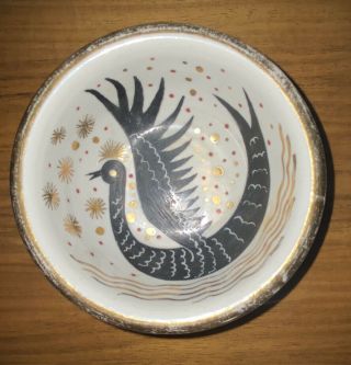 Waylande Gregory Phoenix Bowl Rare Vintage Mid Century Modern Gold Signed