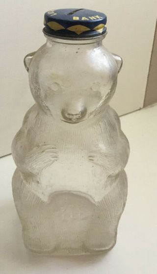 Rare - Vintage Lucky Jumbo Bear Glass Bank,  Snow Crest Beverages Inc