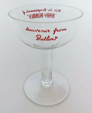Rare 50s Souvenir Butlins " Baby Bubbly " Champagne Martini Coupe Glass Rare Vgc