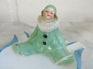 Vtg Pierrot Harlequin Ashtray Porcelain Clown Figurine Art Deco Germany