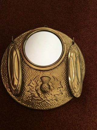 Rare Vintage Brass Cloakroom Round Hall Mirror Clothes Brushes Brass 12 Inch