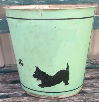 Vintage Scotty Scottie Dog Metal Waste Basket Trash Can Green