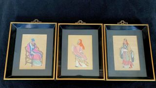 3 Chinese Ink Color On Silk Painting Hanging Plaques
