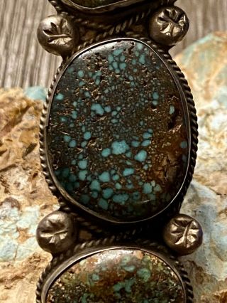 Important RARE Huge Old Pawn Navajo Sterling & Damele Turquoise Ring Size 9 SEE 2