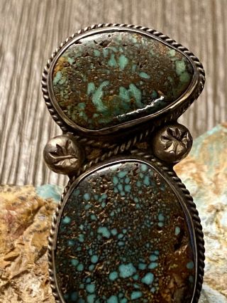Important RARE Huge Old Pawn Navajo Sterling & Damele Turquoise Ring Size 9 SEE 3