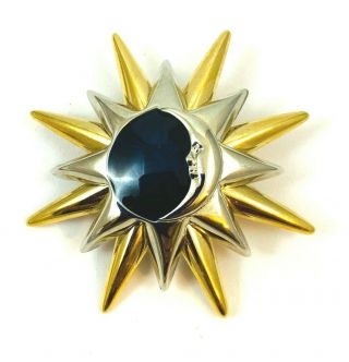 Vintage Liz Claiborne Celestial Sun Moon Star Pin Brooch Enamel Gold Silver Tone