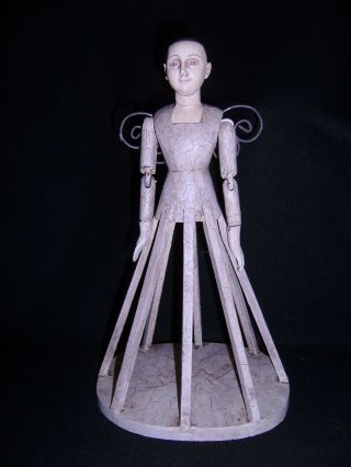 Rare 12 Inch Wooden Santos Cage Doll With Wire Wings From The Philippines