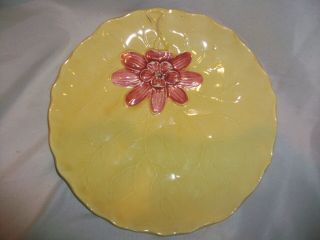 Antique Zell Am Harmersbach Germany Majolica Yellow Plate Water Lily Pad Flower