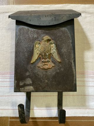 Vintage All Metal Mail Box With Newspaper Holder Eagle Crest Porch House Mailbox