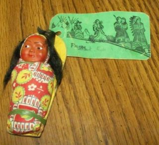 Vintage Native American Indian Papoose Baby Doll Mailer 3 1/2 " Skookum 3¢ Stamp