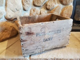Vintage Pure Dairy Products Wooden Milk Crate Box