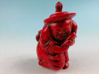 China Old Beijing Old Red Coral Carved Snuff Bottle Sculpture Of The Old Man