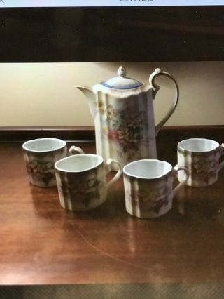Antique R.  S.  Prussia Chocolate Pot With 4 Cups